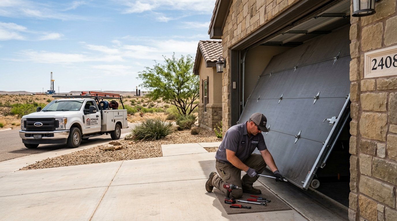 Garage door repair service truck in Odessa Texas